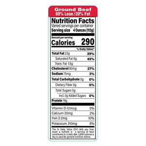Ground Beef-80% Lean / 20% Fat Label
