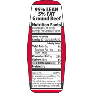 Ground Beef 95% / 5% w / nutritional Fact Label