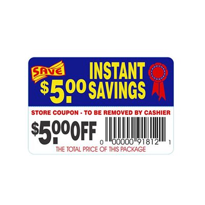 Instant Savings-$5.00 Off(tearoff) Label