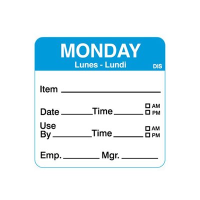 Shelf Life-Day of Week - Monday Label