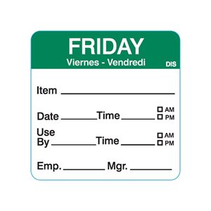 Shelf Life-Day of Week - Friday Label
