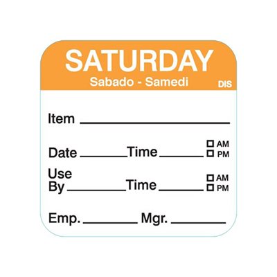Shelf Life-Day of Week - Saturday Label